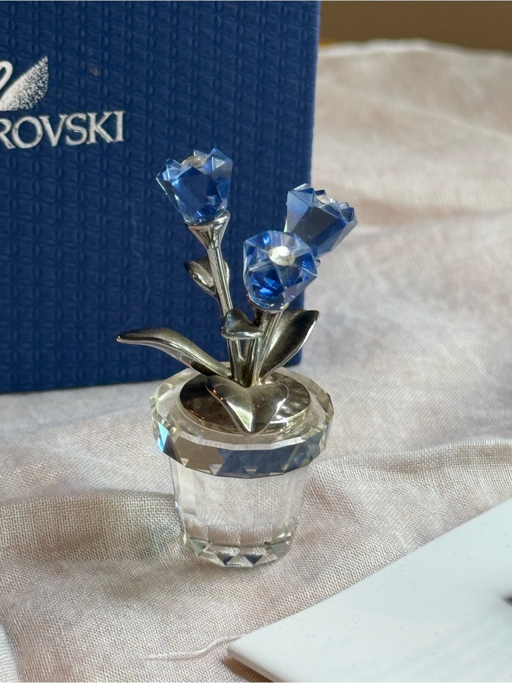 Swarovski Blue Crystal Flower Trio in Faceted Clear Pot